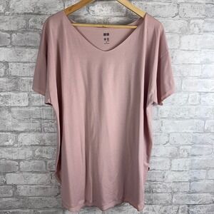 UNIQLO AIRism Cool Touch Relax Tee Top Blush Pink V Neck Lightweight Size XL